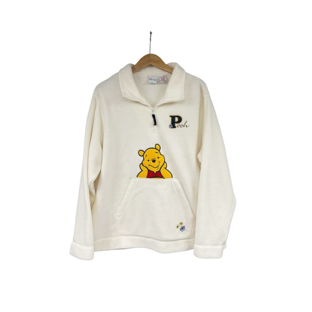 Disney Winnie The Pooh Cream Fleece Soft Quarter Zip Pullover Sweatshirt Size XL